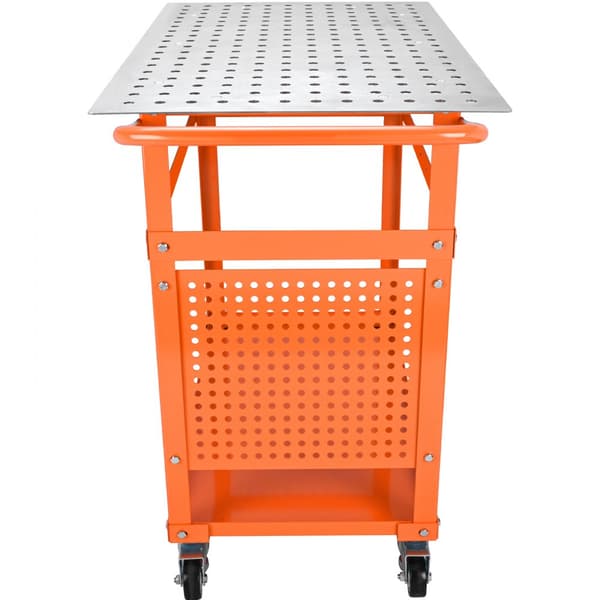 Svejsebord 36'' x 24'', 600 lbs kapacitet. Bærbar stål arbejdsbænk med hjul, opbevaring, 5/8'' huller og 11 kroge.