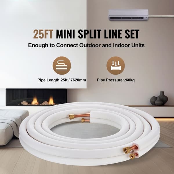 7620mm Mini Split -linjasarja, 9,5 & 15,9mm kupariputket, kolmikerroksinen eristys kylmäaineille ja lämpöpumpuille.