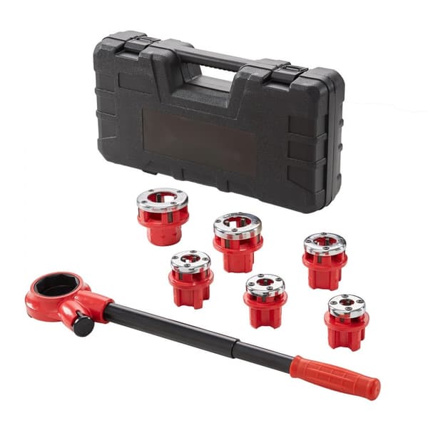 Ratch-manual gevindskærer til rør, 1/4" NPT - 1-1/4" NPT, bærbar med 6 matriser og opbevaringstaske til aluminiumsrør.