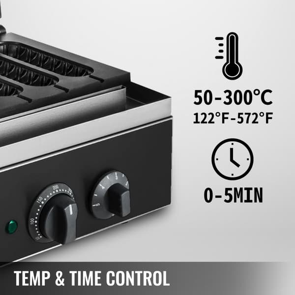Vaffeljern 1500 W, vaffelmaskine, bakke 130 x 30 mm, justerbar temperatur 50-300 °C, bagetid 0-5 minutter.