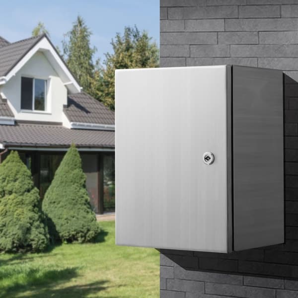 Elektrisk låda i rostfritt stål, 16" x 12" x 10", IP66 vattentät, väggmonterad med lås och gångjärn för elektronik.