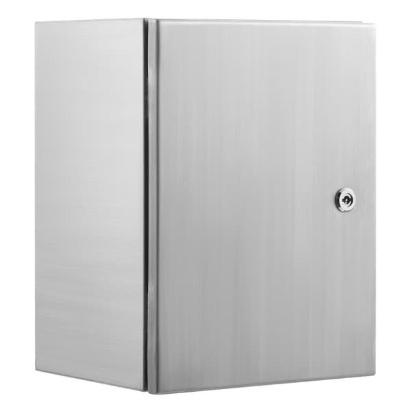 Elektrisk låda i rostfritt stål, 16" x 12" x 10", IP66 vattentät, väggmonterad med lås och gångjärn för elektronik.