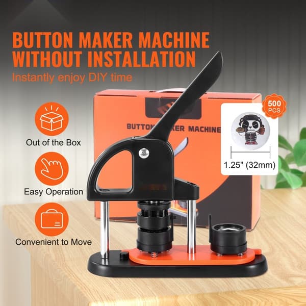 Knappemaskine, 1,25 tommer/32 mm, installationsfri, DIY-badge kit med 500 dele og cirkelcutter - perfekte gaver til børn.