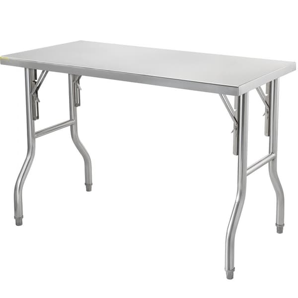 Kestävä, taitettava kaupallinen työpöytä 48"x24", ruostumattomasta teräksestä, 661 paunaa, keittiösaari hopeana.
