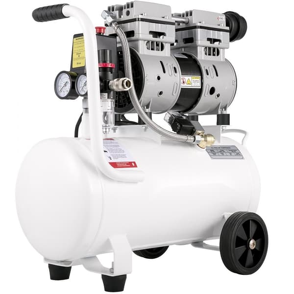 Hiljainen 25L öljytön kompressori, 750W, 60 dB, 220V, 165 L/min ilmavirta, sisäänrakennettu tuuletin.