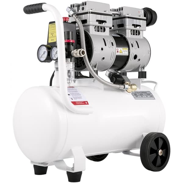 Hiljainen 25L öljytön kompressori, 750W, 60 dB, 220V, 165 L/min ilmavirta, sisäänrakennettu tuuletin.