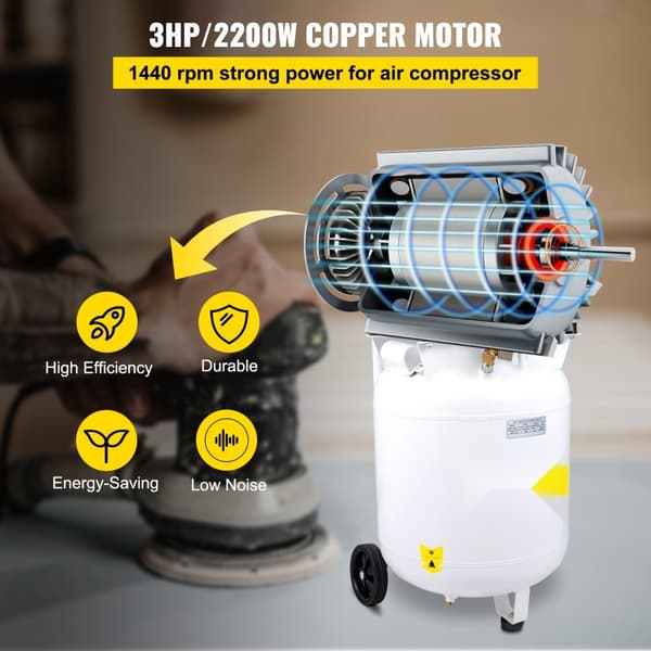 90L öljytön ilmakompressori, 3HP, hiljainen 115PSI, 14.3CFM - täydellinen renkaiden täyttöön ja talon kunnostukseen!