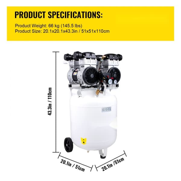90L öljytön ilmakompressori, 3HP, hiljainen 115PSI, 14.3CFM - täydellinen renkaiden täyttöön ja talon kunnostukseen!