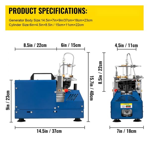 Elektrisk højtryks luftkompressor 1800 W, 300 BAR PCP inflator, 1L/8min fyldetid, 40-50L/min manuel drift.