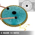 Miniatyrbild 3 av 9: Tungtrumma 14 toner, 14 tum, ren kopparstål, handpan med dekoration, klubbor, väska och musikbok, mineralgrön.