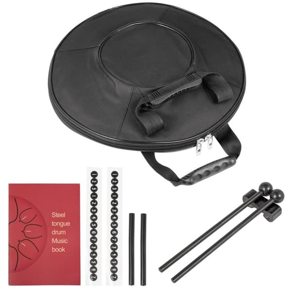 Tungtrumma 14 toner, 14 tum, ren kopparstål, handpan med dekoration, klubbor, väska och musikbok, mineralgrön.