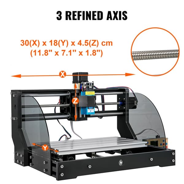 CNC 3018 Pro CNC-router 300×180×45 mm, 5,5W GRBL kontrol, mini lasergraver med offline controller til fræsning og gravering af plast, træ og akryl.