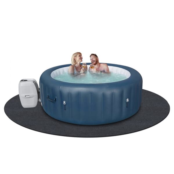 2 m diameter rund spa-måtte, ekstra stor oppustelig pude, vandtæt og skridsikker bagside. Genanvendelig til udendørs/indendørs brug.