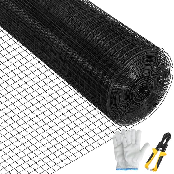Hardwareklud 24" x 50', 1"x1" mesh, galvaniseret stål, vinylbelagt 16 gauge svejset tråd, inkl. skæretang og stofhandsker. I