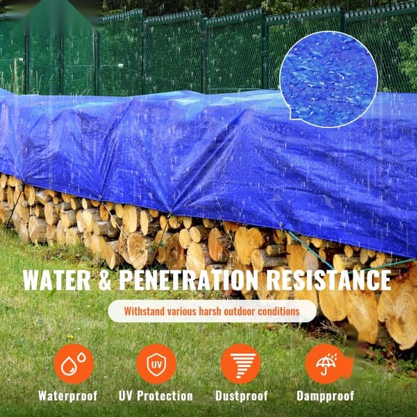 Vedenpitävä tarp 12x16 ft, kestävä muovipeite vahvistetuilla läpivienteillä ja reunoilla. Monikäyttöinen!