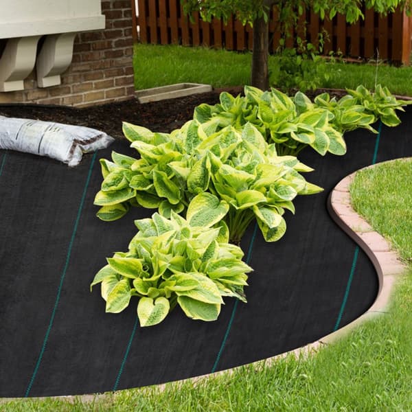 ogräsbarriär landskapstyg 5x250ft, 5 oz premium markskydd, heavy duty PP, enkel installation, dubbla lager för trädgård och gräsmatta.