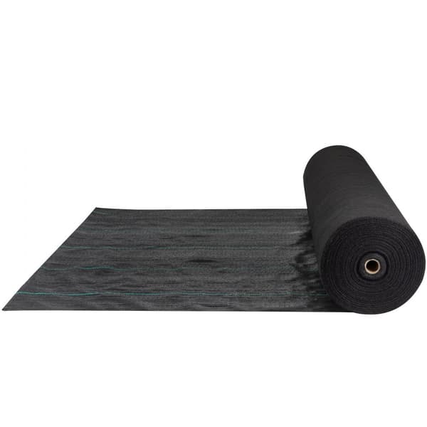 ogräsbarriär landskapstyg 5x250ft, 5 oz premium markskydd, heavy duty PP, enkel installation, dubbla lager för trädgård och gräsmatta.