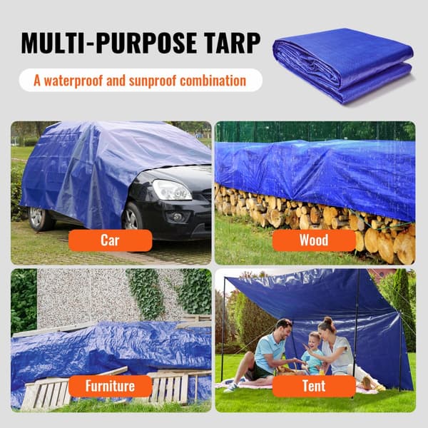 Vandtæt tarp 10x12 fod, 5 Mil plast, alsidig UV- og temperaturbestandig presenning med forstærkede øjer (blå)