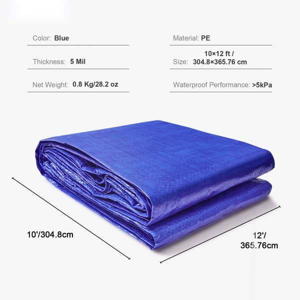 Vandtæt tarp 10x12 fod, 5 Mil plast, alsidig UV- og temperaturbestandig presenning med forstærkede øjer (blå)