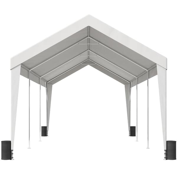 Carport, 10x20 fod robust bilskur med 8 forstærkede stænger og 4 vægtposer. UV-resistent vandtæt presenning til SUV, F150, bil og båd.