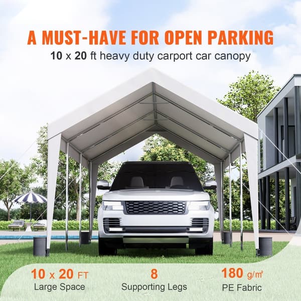 Carport, 10x20 fod robust bilskur med 8 forstærkede stænger og 4 vægtposer. UV-resistent vandtæt presenning til SUV, F150, bil og båd.