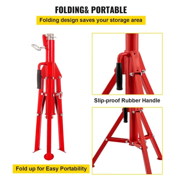 V-Kopf-Rörställ, 1/8"-12" kapacitet, justerbar höjd 28"-52", 2500 lb bärförmåga, portabelt hopfällbart ställ, kolstål.