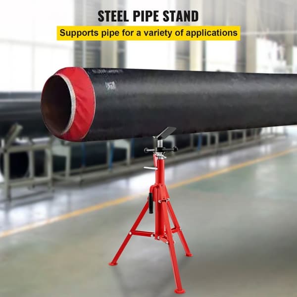 V-Kopf-Rörställ, 1/8"-12" kapacitet, justerbar höjd 28"-52", 2500 lb bärförmåga, portabelt hopfällbart ställ, kolstål.