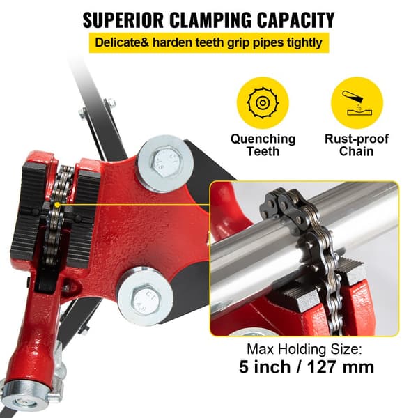 Tripod Rør Kæde Skruestik | Rørkapacitet 1/8"-5" | Længde 36,4" | Bærbare foldestålben | Ideel til fabrik, værksted og hjemmebrug.