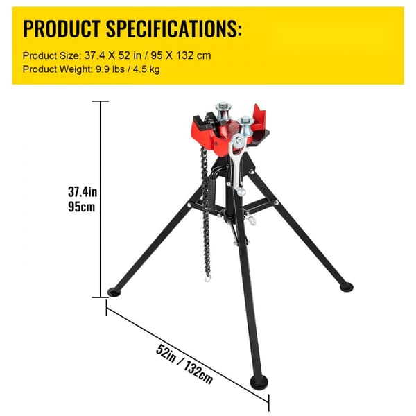 Tripod Rør Kæde Skruestik | Rørkapacitet 1/8"-5" | Længde 36,4" | Bærbare foldestålben | Ideel til fabrik, værksted og hjemmebrug.