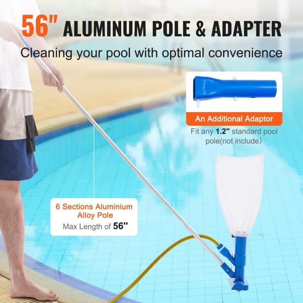 Portabel pooldammsugare med 3 skurborstar, 56" stång, för ovanmarkspooler, uppblåsbara pooler, spa och fontäner.
