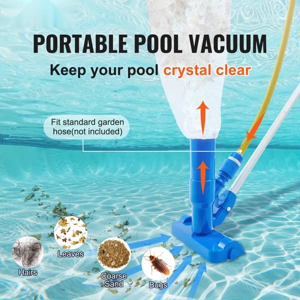 Portabel pooldammsugare med 3 skurborstar, 56" stång, för ovanmarkspooler, uppblåsbara pooler, spa och fontäner.