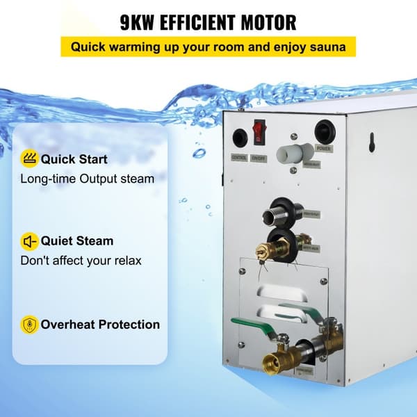 9KW ånggenerator för SPA-rum, digital display, 35℃-55℃, bastu, hem & kommersiell ånggeneratorsats.