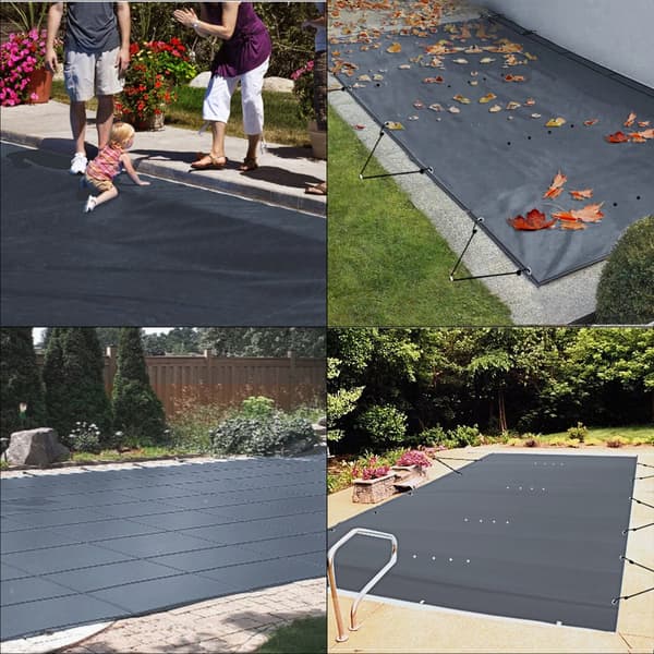 Pool sikkerhedsoverdrag, 11,5x19,6 ft i jorden. Trækul PVC overdækning, rektangulær vinterbeskyttelse til swimmingpool.