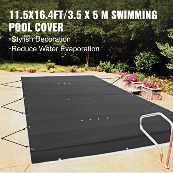 Pool sikkerhedså covering, 11,5x16 ft i jorden, sort PVC rektangulær afdækning til swimmingpool. Solid vinterbeskyttelse.