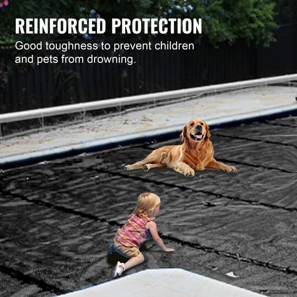 Pool sikkerhedså covering, 11,5x16 ft i jorden, sort PVC rektangulær afdækning til swimmingpool. Solid vinterbeskyttelse.