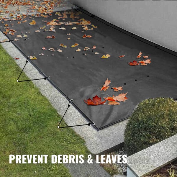 Pool sikkerhedså covering, 11,5x16 ft i jorden, sort PVC rektangulær afdækning til swimmingpool. Solid vinterbeskyttelse.