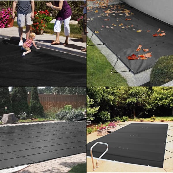 Pool sikkerhedså covering, 11,5x16 ft i jorden, sort PVC rektangulær afdækning til swimmingpool. Solid vinterbeskyttelse.