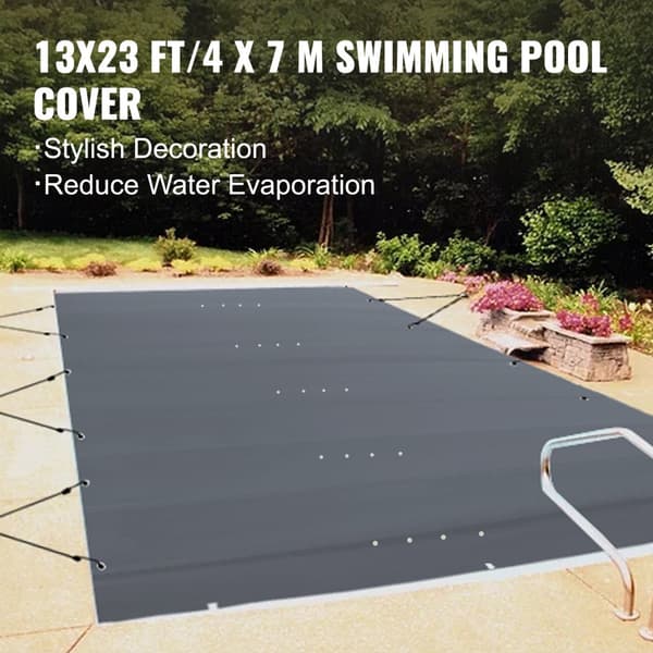 Poolskydd, 13x23 ft, Träkol PVC, Rektangulärt Säkerhetspoolskydd, Vinterpoolskydd, Solid Skydd för Pool.