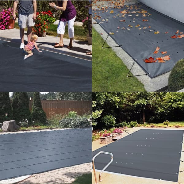Poolskydd, 13x23 ft, Träkol PVC, Rektangulärt Säkerhetspoolskydd, Vinterpoolskydd, Solid Skydd för Pool.