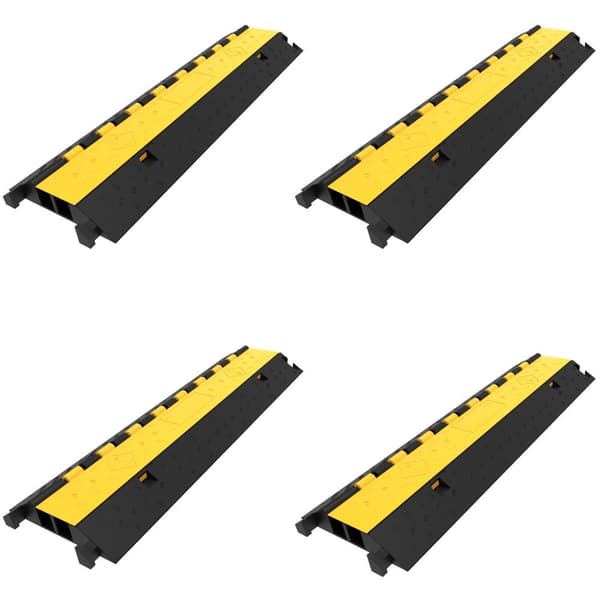 4 Pack kumikaapelin suojaramppi 2-kanavainen, 66000 lbs kuormitus. Kestävä ramppi kaapelille ja letkuille.