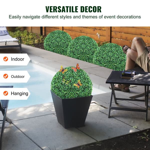 Kunstige buksbomtræer, 24" høje (2 stk.), kugleformede topiary planter, eviggrønne dekorationer til have, balkon og bryllup.