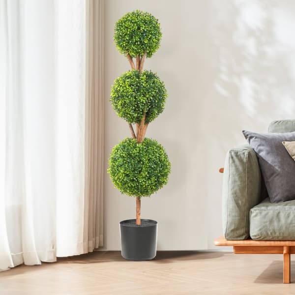 Kunstige topiaries buksbom træer, 48 tommer høje (2 stk.), 3 kugleformede planter med kasser. Ideel til indendørs/udendørs dekoration.
