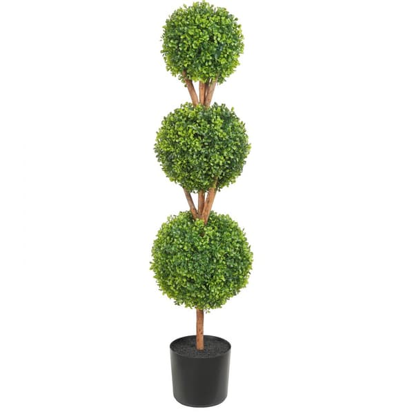 Kunstige topiaries buksbom træer, 48 tommer høje (2 stk.), 3 kugleformede planter med kasser. Ideel til indendørs/udendørs dekoration.