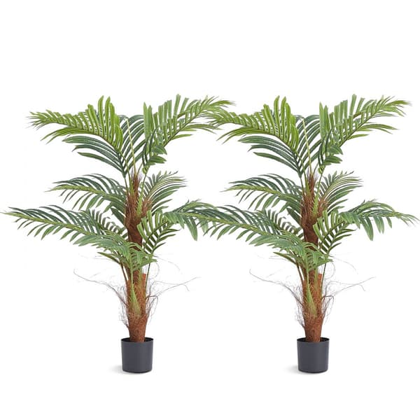 Konstgjord palm, 4 fot hög, säker PE-materiel, lågt underhåll, naturtrogen växt för hemmakontor och inredning.