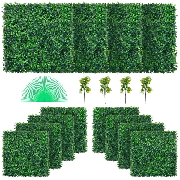 Keinotekoinen Boxwood-paneeli UV 12 kpl, vihreä ruohoseinä 20x20" sisustukseen, yksityisyysaita puutarhaan.