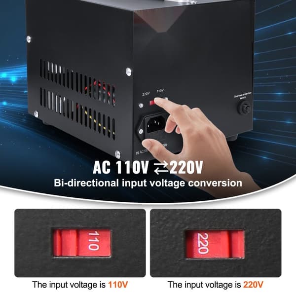 Spänningsomvandlare Transformator 500W, Heavy Duty, Steg Upp/Ned, 110V till 220V, med USA/EU-uttag och USB-port. CE-certifierad.