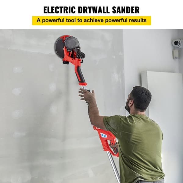 Gipspudser 750W med teleskophåndtag. Variabel hastighed 800-1750RPM. LED-vægsliber med vakuumpose og 6 sandpuder. Ideel til Sheetrock-slibning!