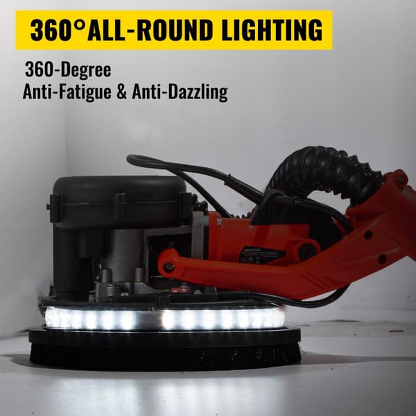 Gipspudser 750W, elektrisk med teleskophåndtag. Foldbar vægsliber, variabel hastighed 800-1750 RPM, LED-lys og vakuumpose.