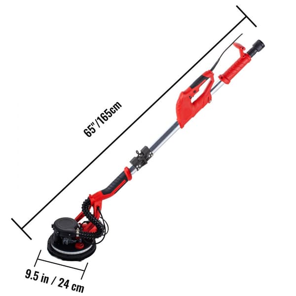 Gipspudser 750W, elektrisk med teleskophåndtag. Foldbar vægsliber, variabel hastighed 800-1750 RPM, LED-lys og vakuumpose.