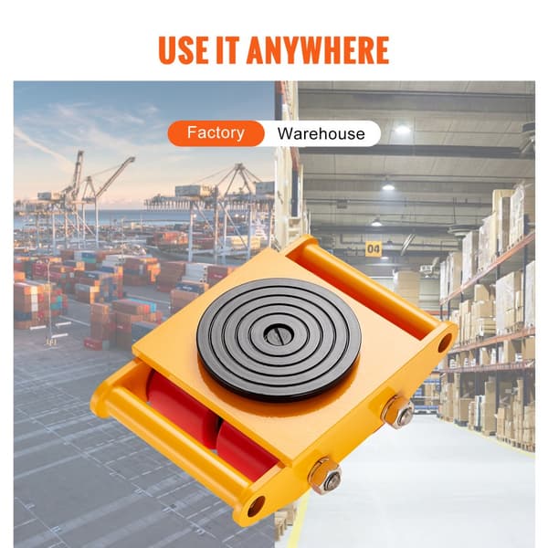 Maskinskate, 13.200 LBS/6T industriel maskintransportør, robust kulstof stål med 4 PU-hjul og 360° roterende skridsikker hætte til lager og værksted.